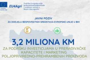 Novi javni poziv za projekt Evropske unije EU4AGRI - 3,2 miliona KM podrške