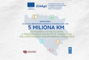 Pet miliona KM za podršku investicijama u preradu i marketing poljoprivredno-prehrambenih proizvoda